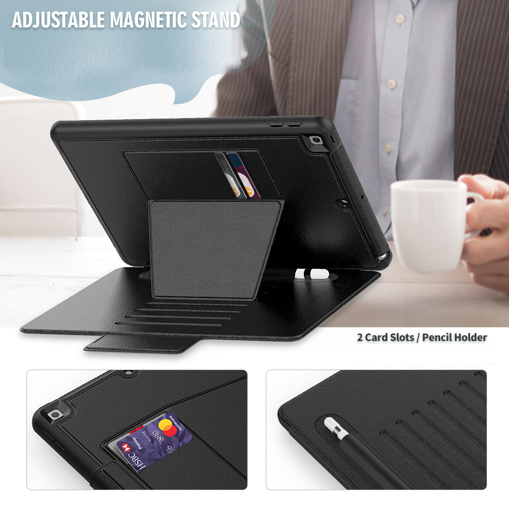 For iPad 10.2 (2020)/(2019) Multi-angle Stand Card Holder Leather Tablet Case Magnetic Closure Cover with Stylus Slot