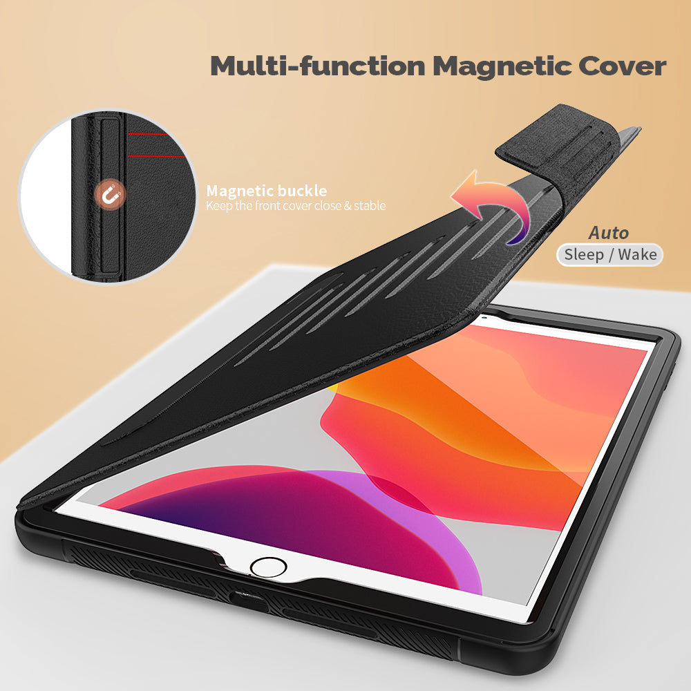 For iPad 10.2 (2020)/(2019) Multi-angle Stand Card Holder Leather Tablet Case Magnetic Closure Cover with Stylus Slot
