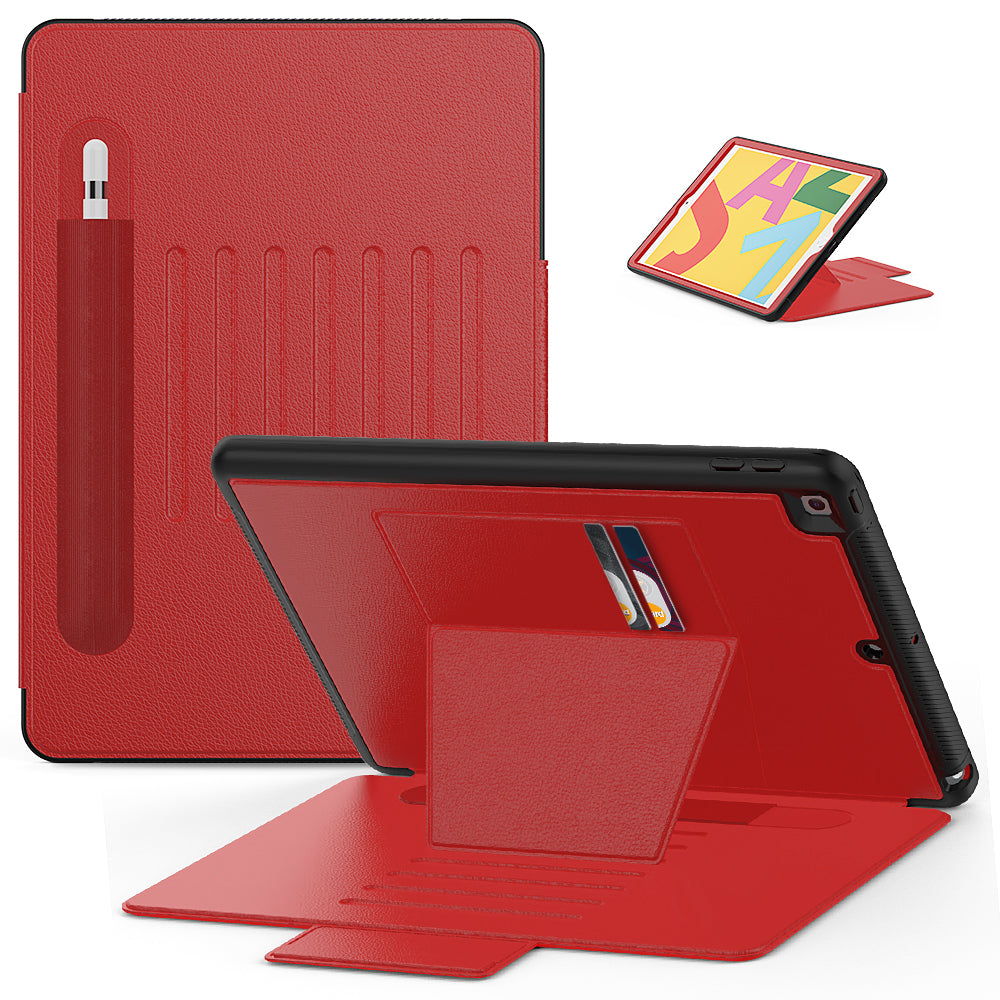 For iPad 10.2 (2020)/(2019) Multi-angle Stand Card Holder Leather Tablet Case Magnetic Closure Cover with Stylus Slot