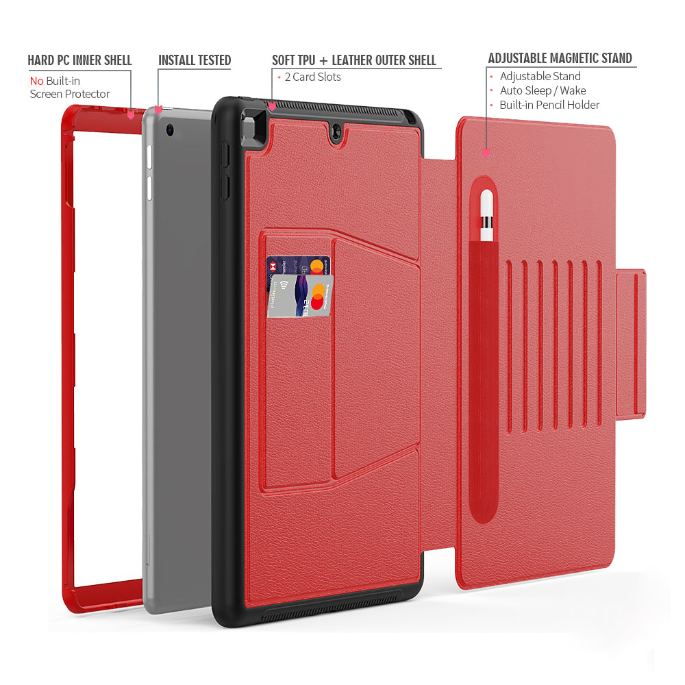 For iPad 10.2 (2020)/(2019) Multi-angle Stand Card Holder Leather Tablet Case Magnetic Closure Cover with Stylus Slot
