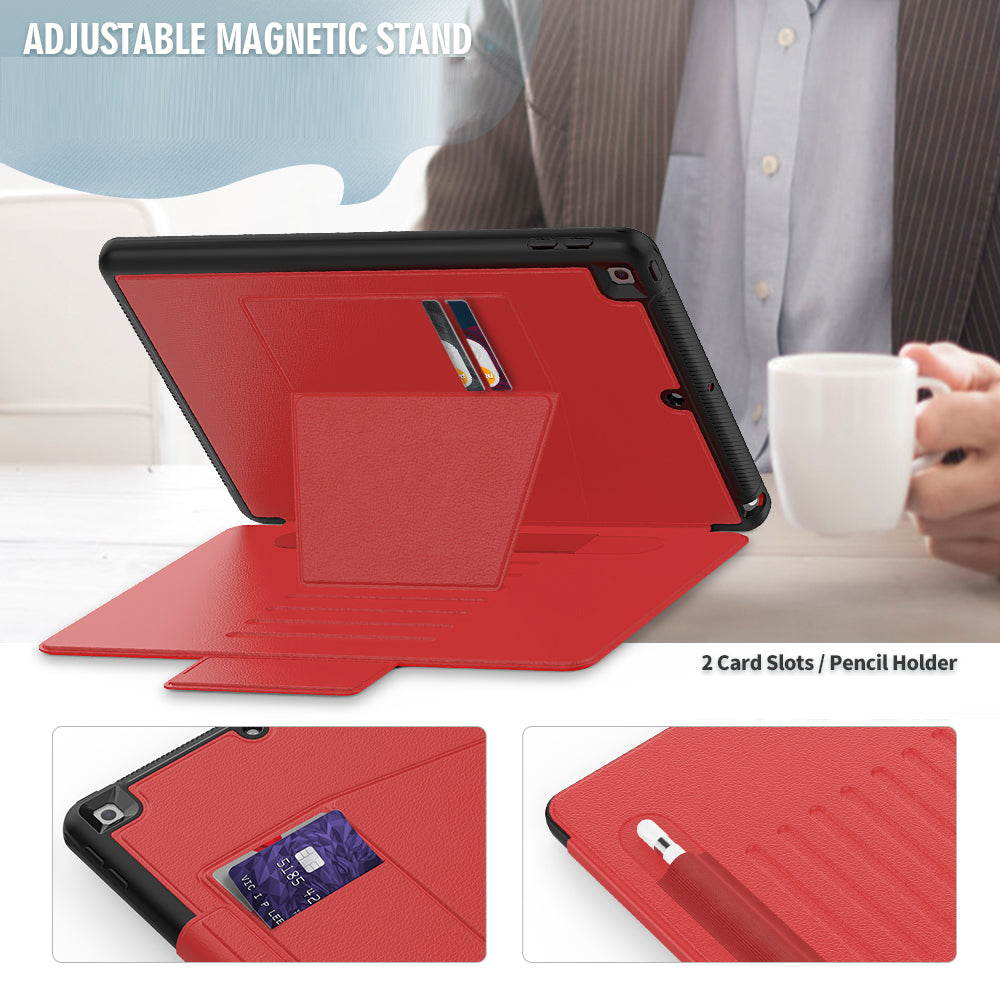 For iPad 10.2 (2020)/(2019) Multi-angle Stand Card Holder Leather Tablet Case Magnetic Closure Cover with Stylus Slot