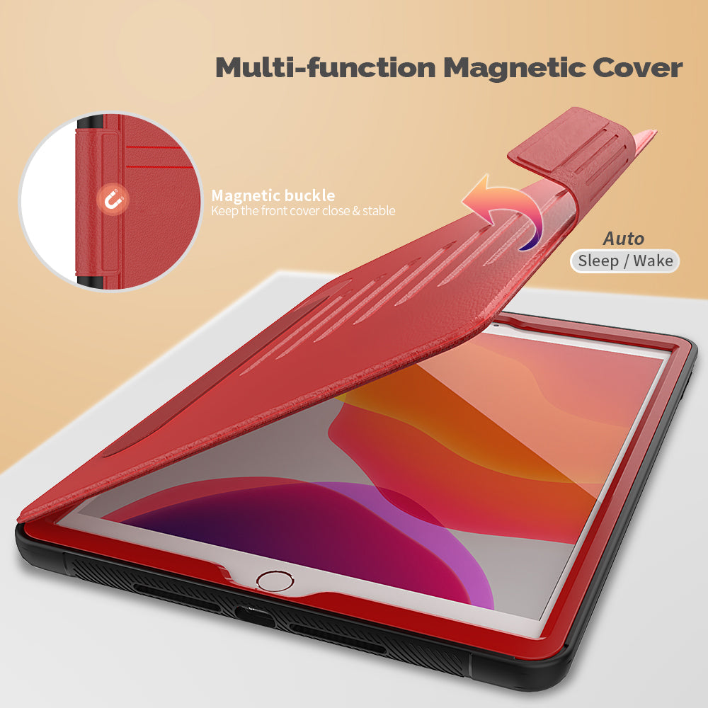 For iPad 10.2 (2020)/(2019) Multi-angle Stand Card Holder Leather Tablet Case Magnetic Closure Cover with Stylus Slot