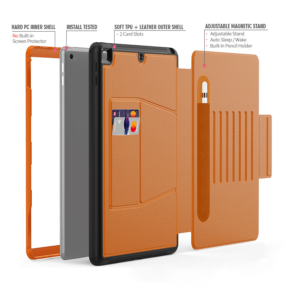 For iPad 10.2 (2020)/(2019) Multi-angle Stand Card Holder Leather Tablet Case Magnetic Closure Cover with Stylus Slot