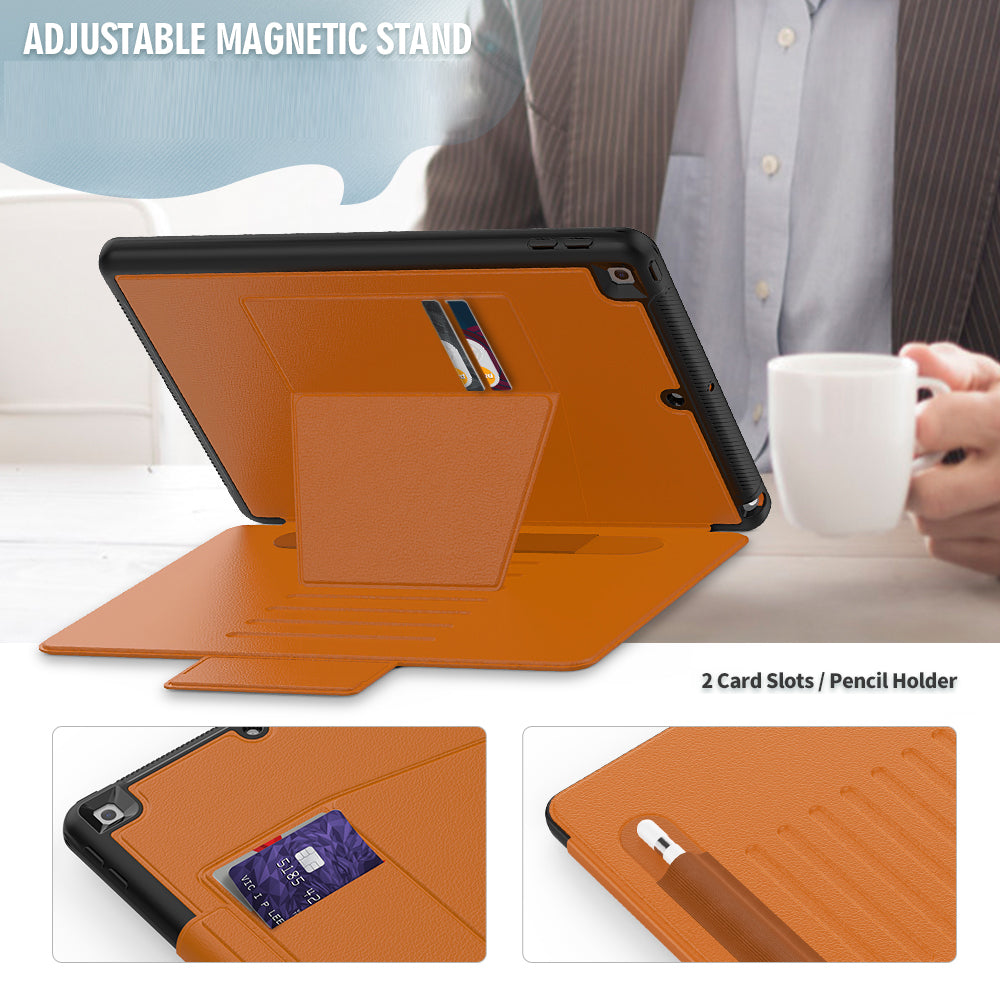 For iPad 10.2 (2020)/(2019) Multi-angle Stand Card Holder Leather Tablet Case Magnetic Closure Cover with Stylus Slot