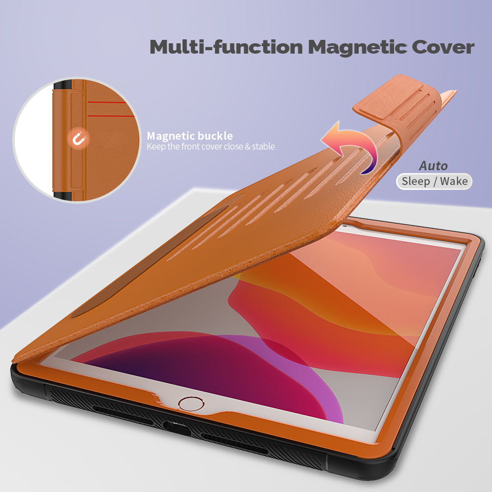 For iPad 10.2 (2020)/(2019) Multi-angle Stand Card Holder Leather Tablet Case Magnetic Closure Cover with Stylus Slot
