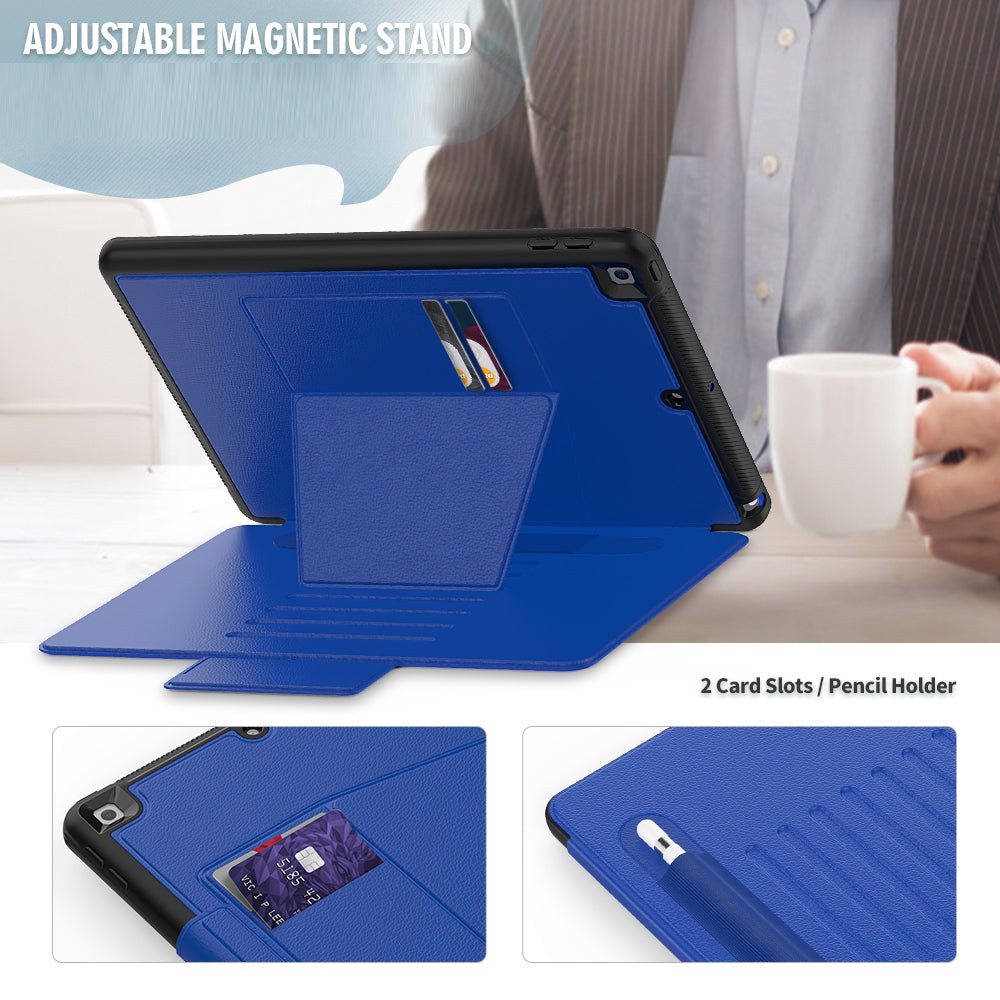For iPad 10.2 (2020)/(2019) Multi-angle Stand Card Holder Leather Tablet Case Magnetic Closure Cover with Stylus Slot