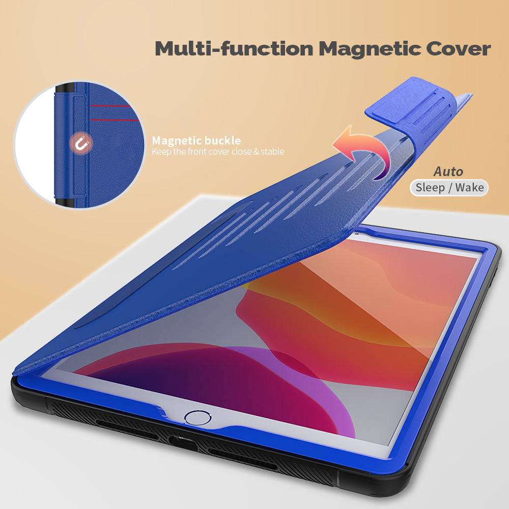 For iPad 10.2 (2020)/(2019) Multi-angle Stand Card Holder Leather Tablet Case Magnetic Closure Cover with Stylus Slot