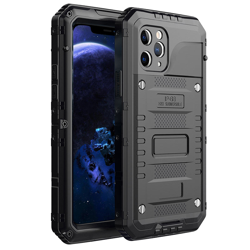 Shockproof Waterproof Plastic+Metal+Tempered Glass Phone Case for iPhone 11 Pro Max 6.5-inch