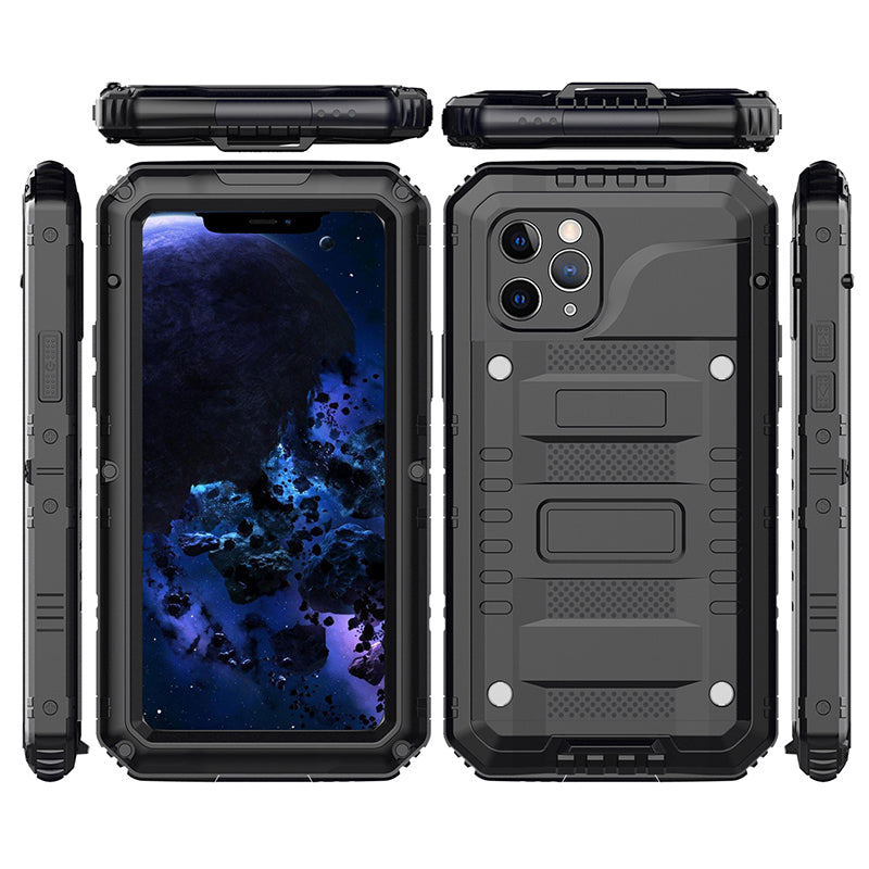 Shockproof Waterproof Plastic+Metal+Tempered Glass Phone Case for iPhone 11 Pro Max 6.5-inch