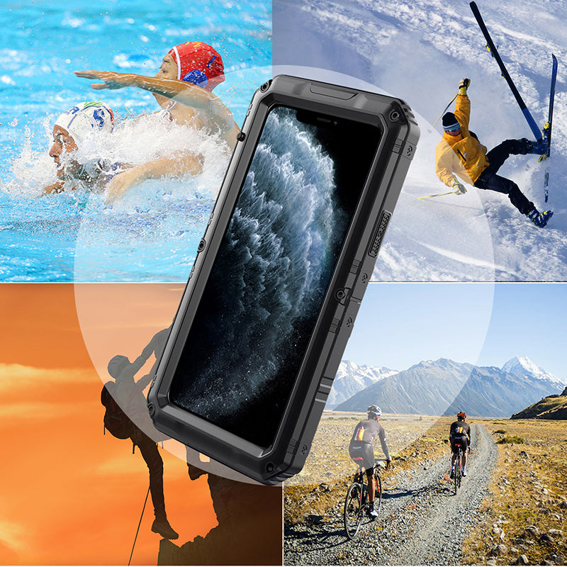 Shockproof Waterproof Plastic+Metal+Tempered Glass Phone Case for iPhone 11 Pro Max 6.5-inch