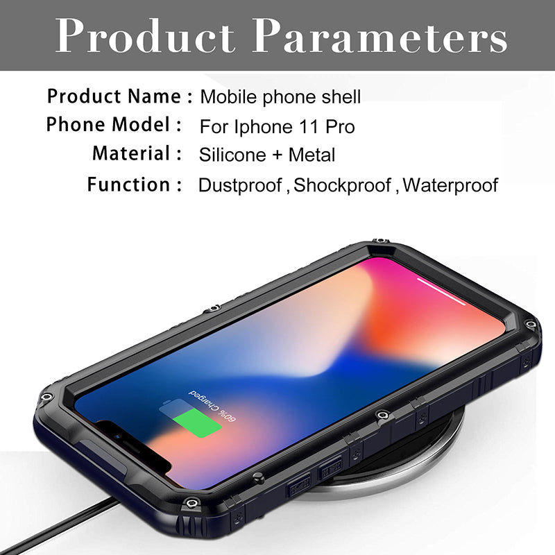 Shockproof Waterproof Plastic+Metal+Tempered Glass Phone Case for iPhone 11 Pro Max 6.5-inch