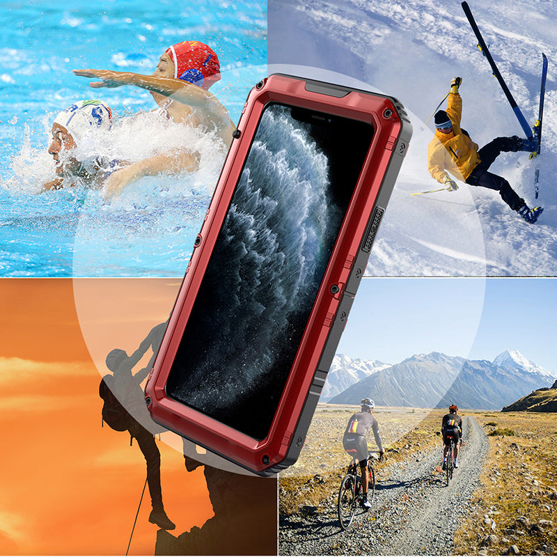 Shockproof Waterproof Plastic+Metal+Tempered Glass Phone Case for iPhone 11 Pro Max 6.5-inch