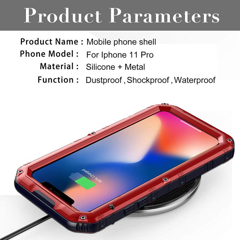 Shockproof Waterproof Plastic+Metal+Tempered Glass Phone Case for iPhone 11 Pro Max 6.5-inch