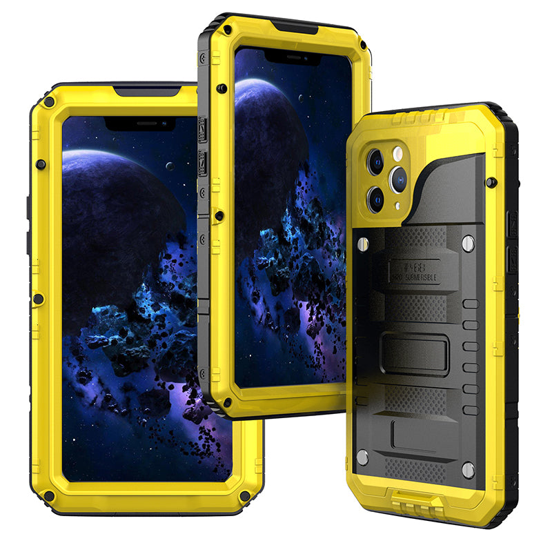 Shockproof Waterproof Plastic+Metal+Tempered Glass Phone Case for iPhone 11 Pro Max 6.5-inch