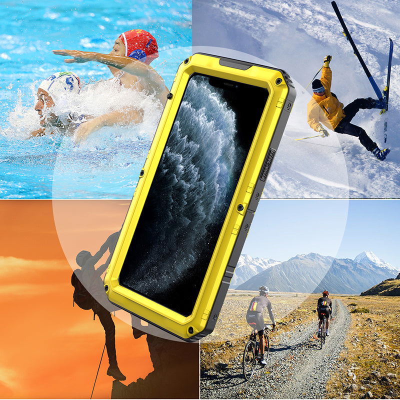 Shockproof Waterproof Plastic+Metal+Tempered Glass Phone Case for iPhone 11 Pro Max 6.5-inch