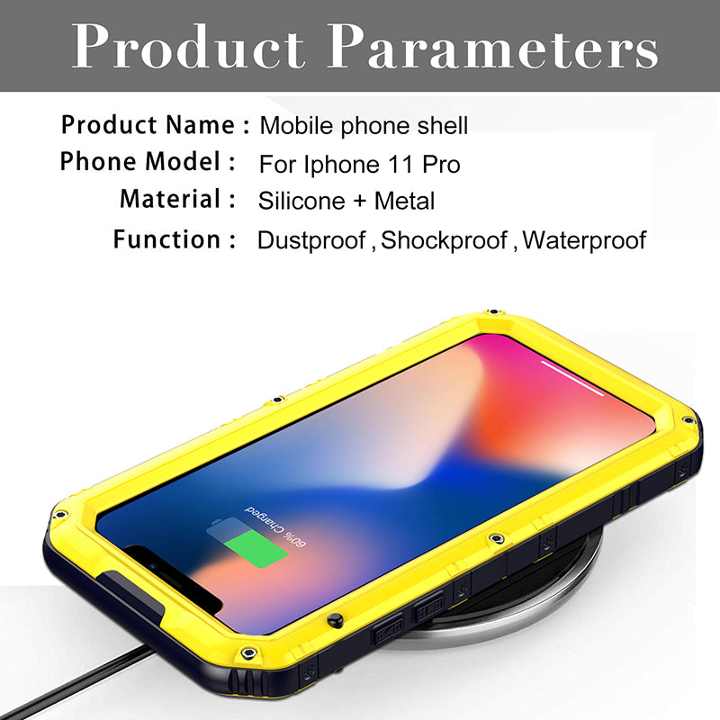 Shockproof Waterproof Plastic+Metal+Tempered Glass Phone Case for iPhone 11 Pro Max 6.5-inch
