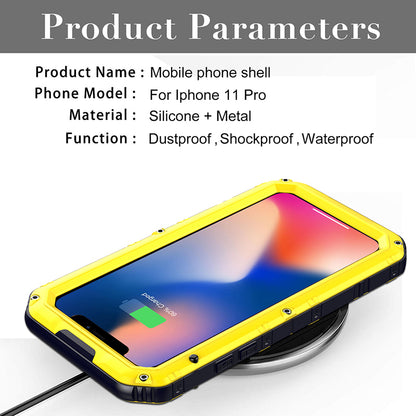 Shockproof Waterproof Plastic+Metal+Tempered Glass Phone Case for iPhone 11 Pro Max 6.5-inch
