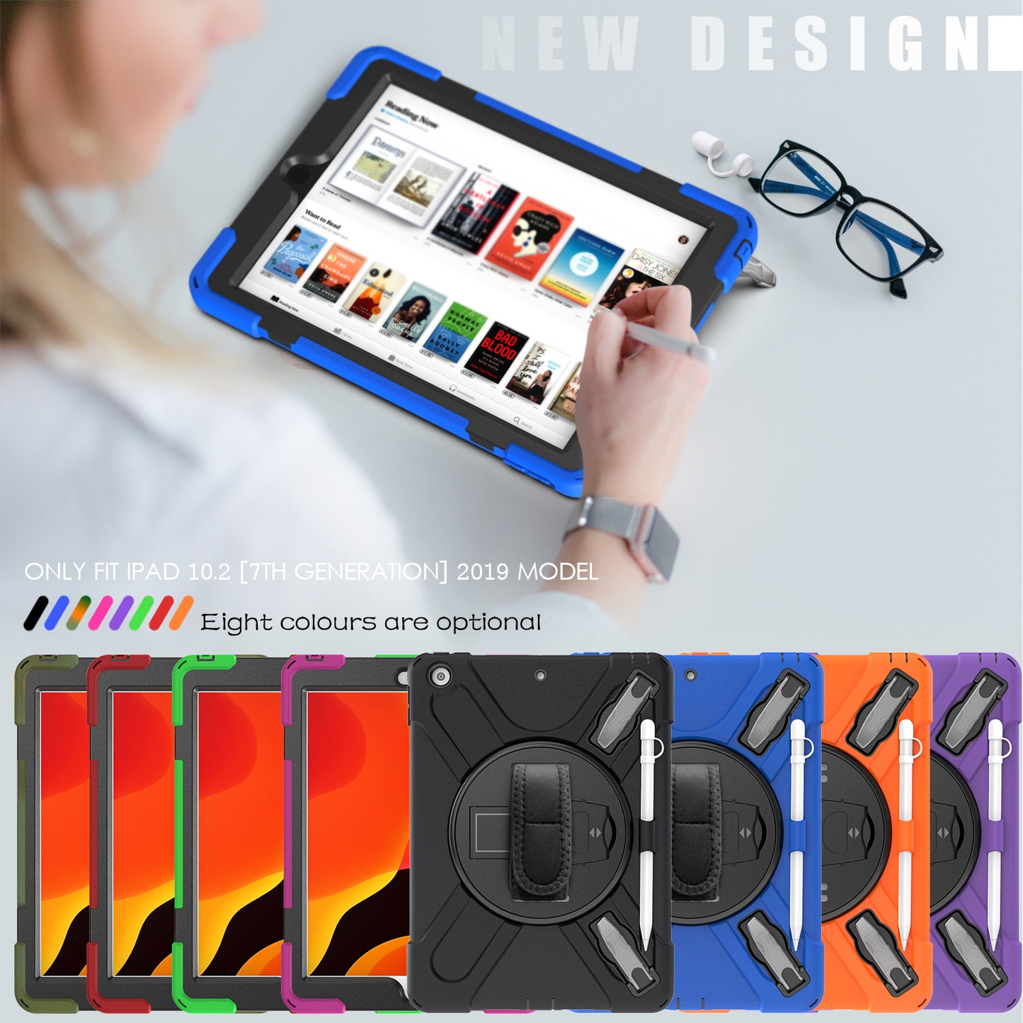X-Shape PC + TPU Hybrid Case / Two Types Kickstand / Hand Strap and Shoulder Strap / Pen Slot for iPad 10.2 (2021)/(2020)/(2019)