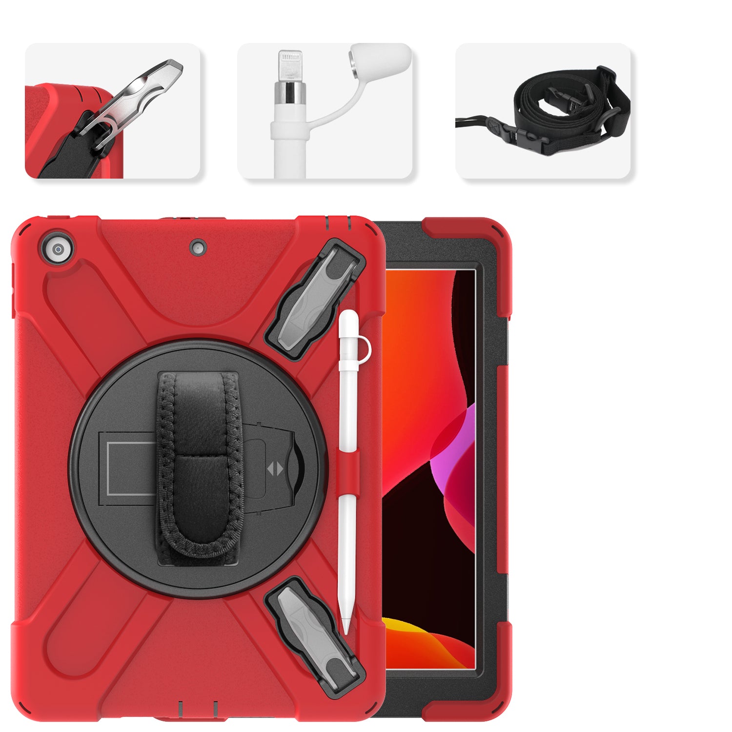 X-Shape PC + TPU Hybrid Case / Two Types Kickstand / Hand Strap and Shoulder Strap / Pen Slot for iPad 10.2 (2021)/(2020)/(2019)