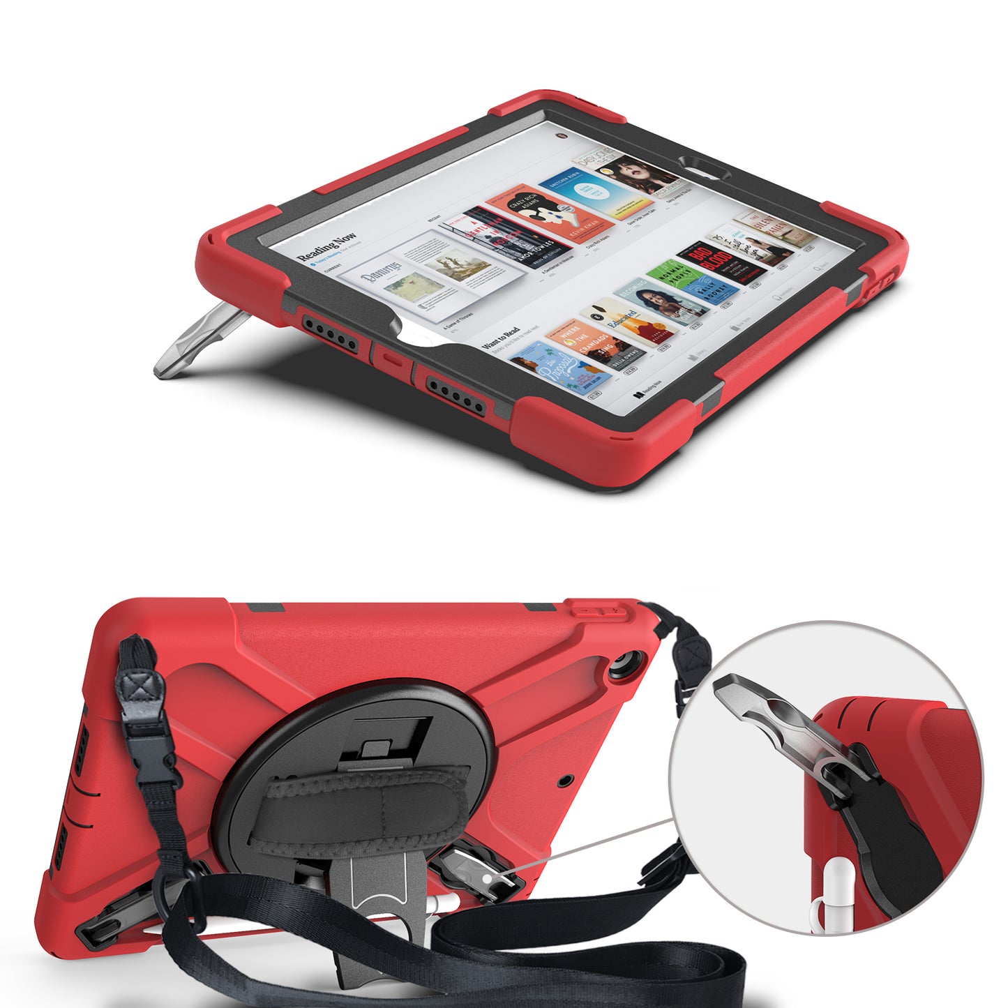 X-Shape PC + TPU Hybrid Case / Two Types Kickstand / Hand Strap and Shoulder Strap / Pen Slot for iPad 10.2 (2021)/(2020)/(2019)