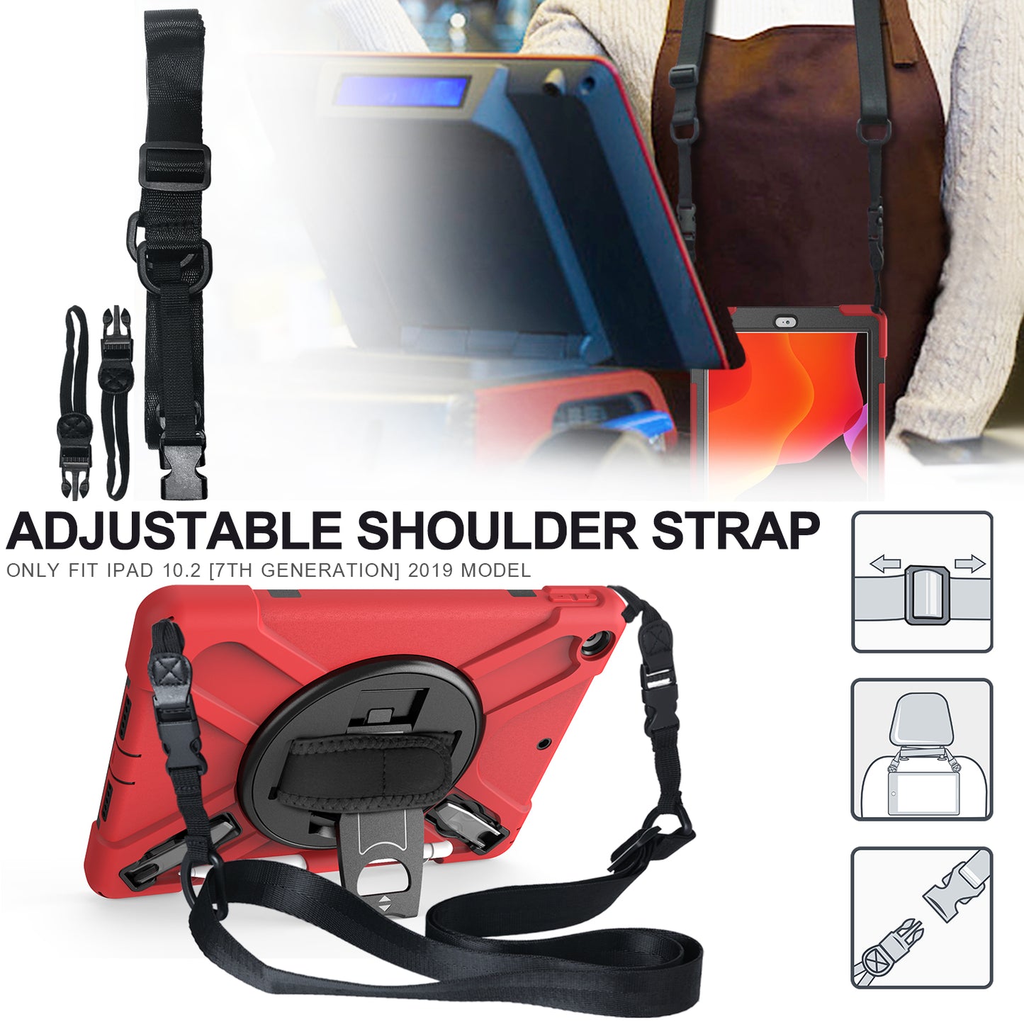X-Shape PC + TPU Hybrid Case / Two Types Kickstand / Hand Strap and Shoulder Strap / Pen Slot for iPad 10.2 (2021)/(2020)/(2019)