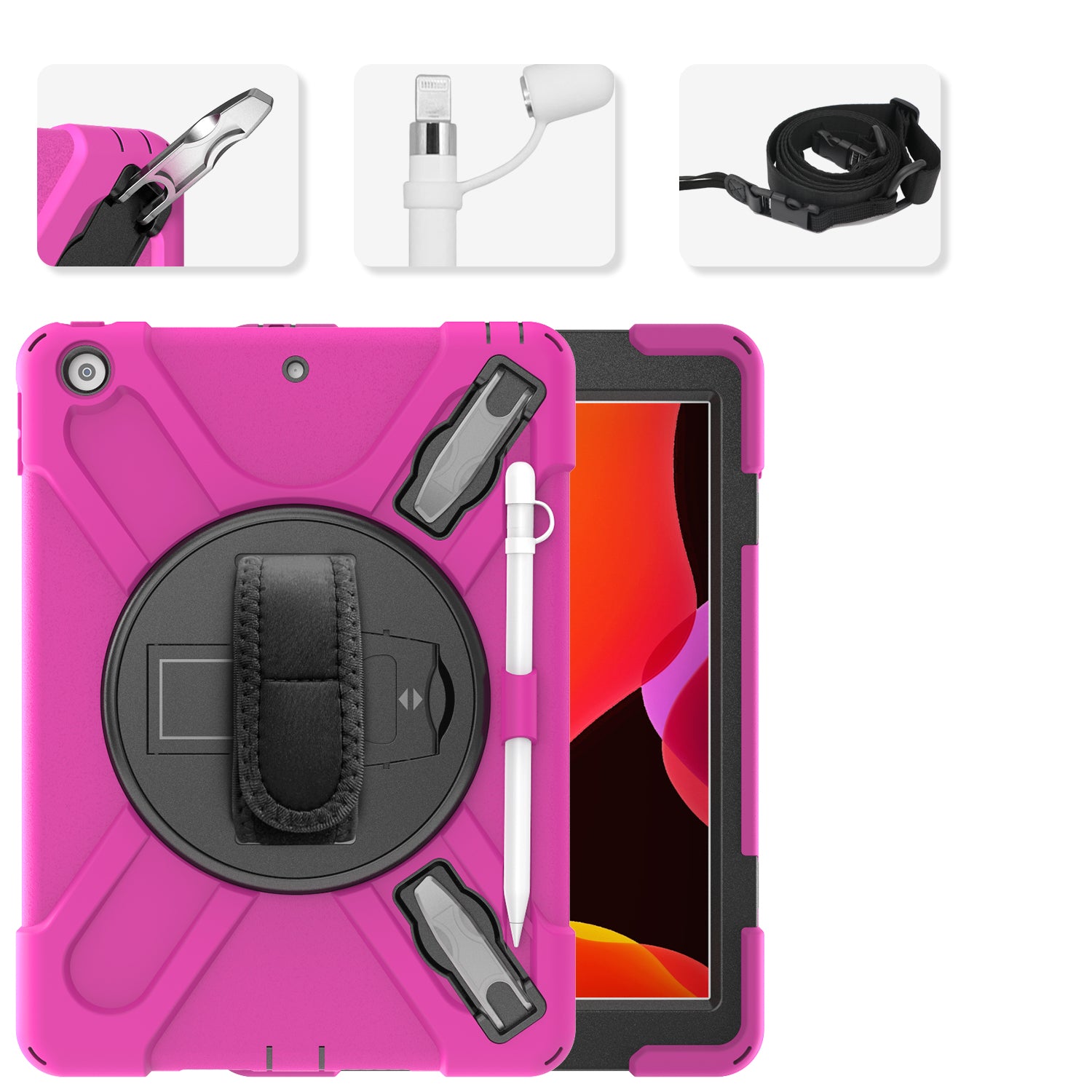 X-Shape PC + TPU Hybrid Case / Two Types Kickstand / Hand Strap and Shoulder Strap / Pen Slot for iPad 10.2 (2021)/(2020)/(2019)