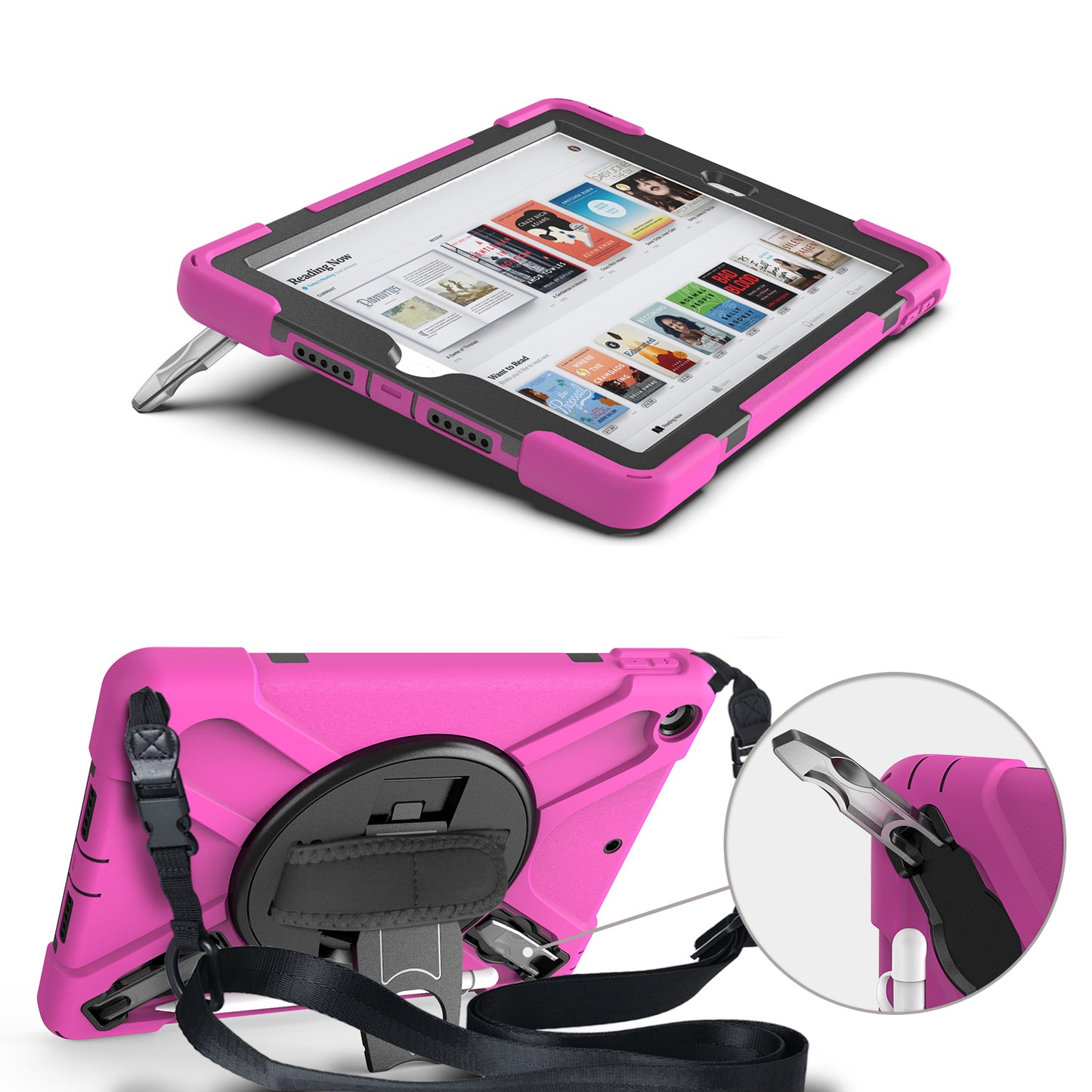 X-Shape PC + TPU Hybrid Case / Two Types Kickstand / Hand Strap and Shoulder Strap / Pen Slot for iPad 10.2 (2021)/(2020)/(2019)