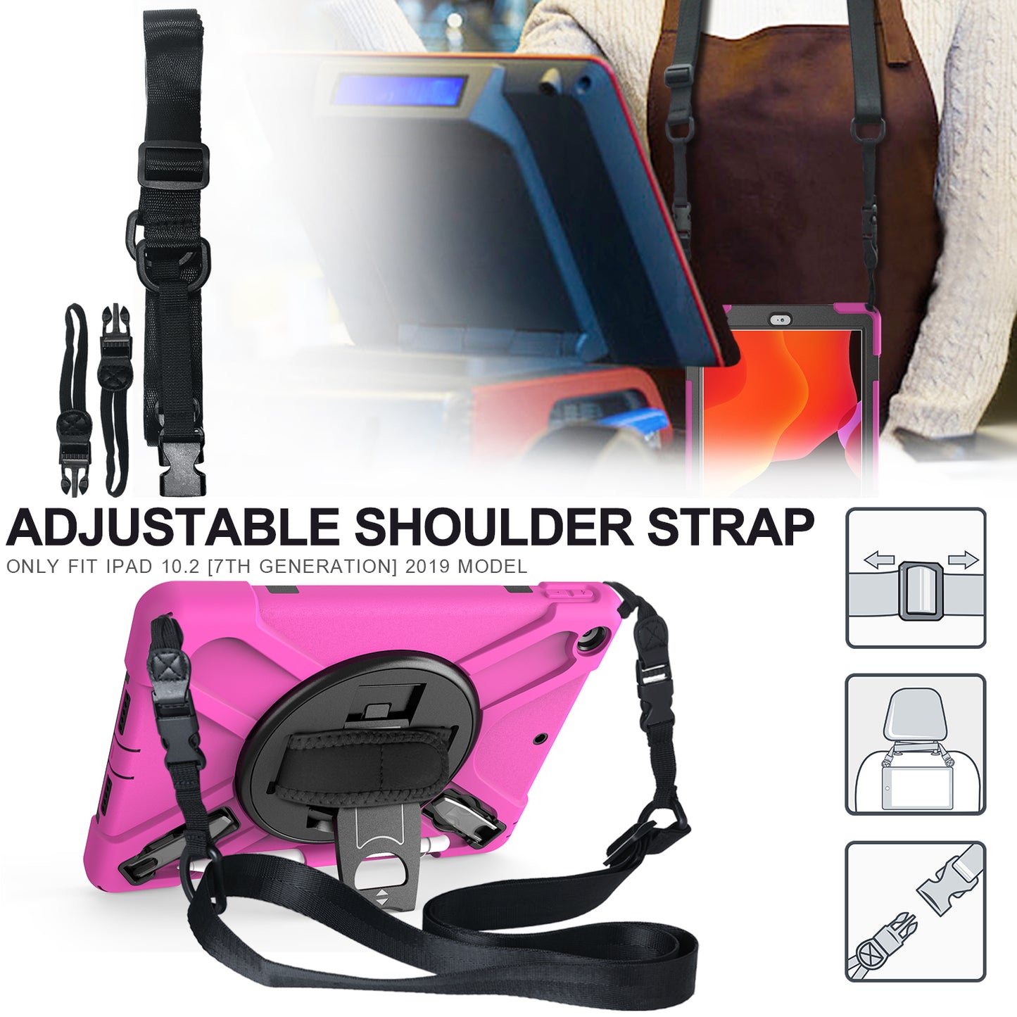 X-Shape PC + TPU Hybrid Case / Two Types Kickstand / Hand Strap and Shoulder Strap / Pen Slot for iPad 10.2 (2021)/(2020)/(2019)