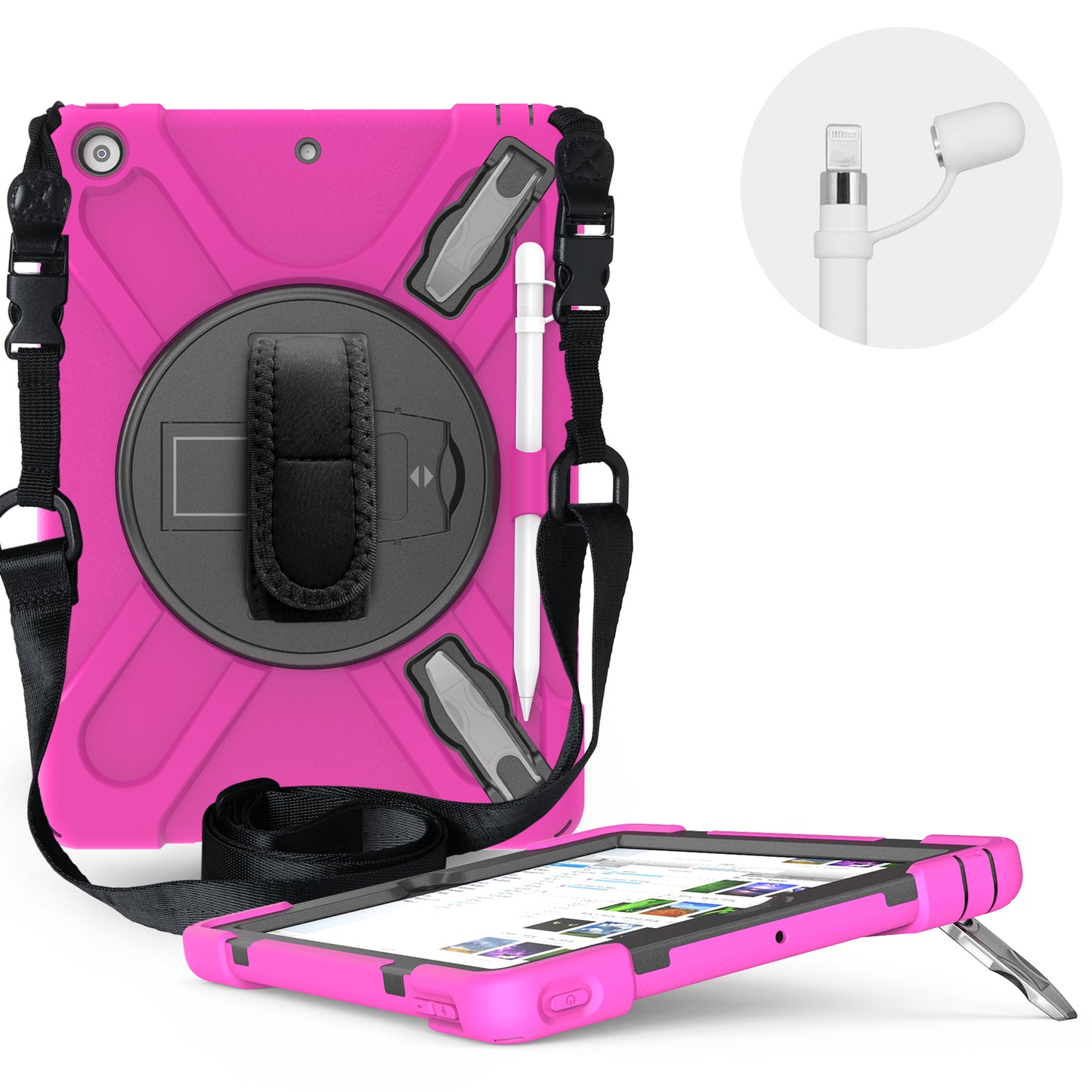 X-Shape PC + TPU Hybrid Case / Two Types Kickstand / Hand Strap and Shoulder Strap / Pen Slot for iPad 10.2 (2021)/(2020)/(2019)