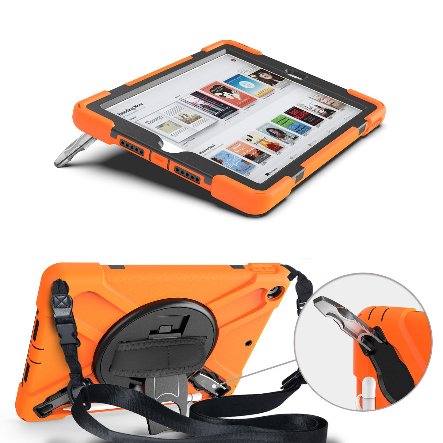 X-Shape PC + TPU Hybrid Case / Two Types Kickstand / Hand Strap and Shoulder Strap / Pen Slot for iPad 10.2 (2021)/(2020)/(2019)