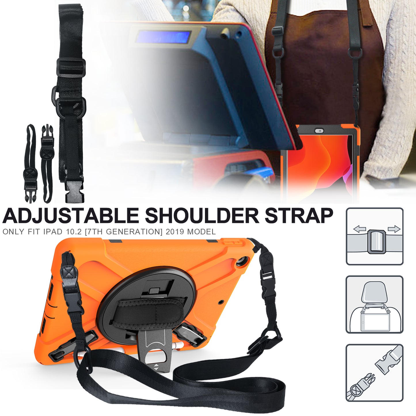 X-Shape PC + TPU Hybrid Case / Two Types Kickstand / Hand Strap and Shoulder Strap / Pen Slot for iPad 10.2 (2021)/(2020)/(2019)