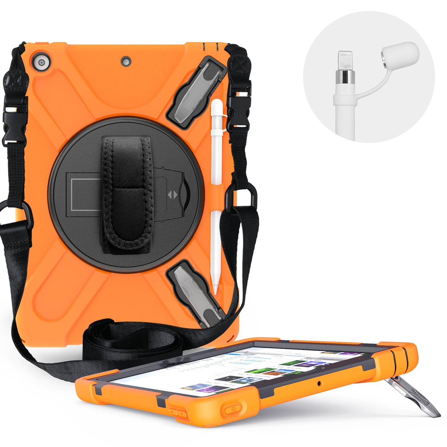 X-Shape PC + TPU Hybrid Case / Two Types Kickstand / Hand Strap and Shoulder Strap / Pen Slot for iPad 10.2 (2021)/(2020)/(2019)