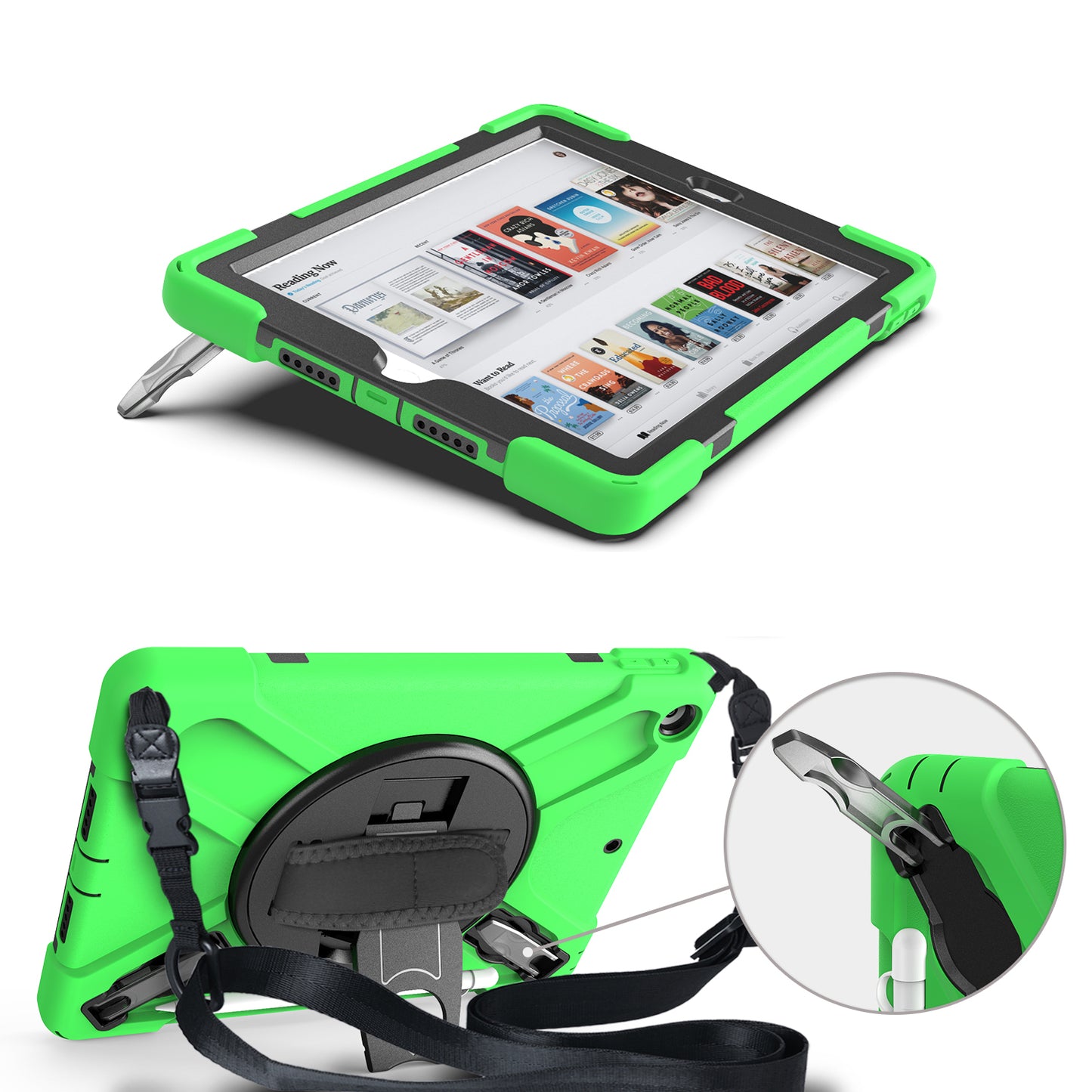 X-Shape PC + TPU Hybrid Case / Two Types Kickstand / Hand Strap and Shoulder Strap / Pen Slot for iPad 10.2 (2021)/(2020)/(2019)