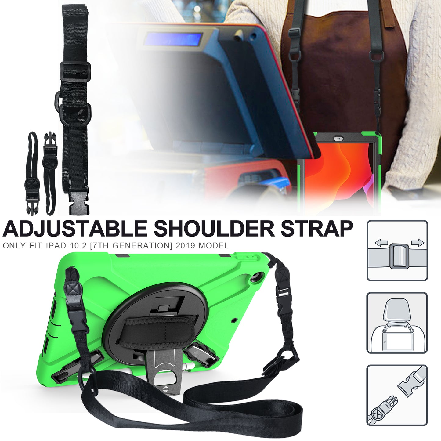 X-Shape PC + TPU Hybrid Case / Two Types Kickstand / Hand Strap and Shoulder Strap / Pen Slot for iPad 10.2 (2021)/(2020)/(2019)