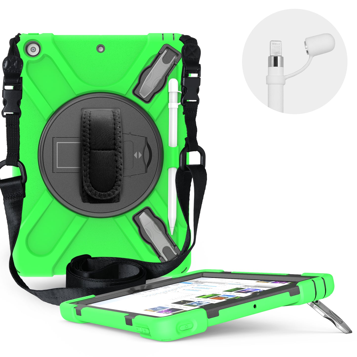 X-Shape PC + TPU Hybrid Case / Two Types Kickstand / Hand Strap and Shoulder Strap / Pen Slot for iPad 10.2 (2021)/(2020)/(2019)