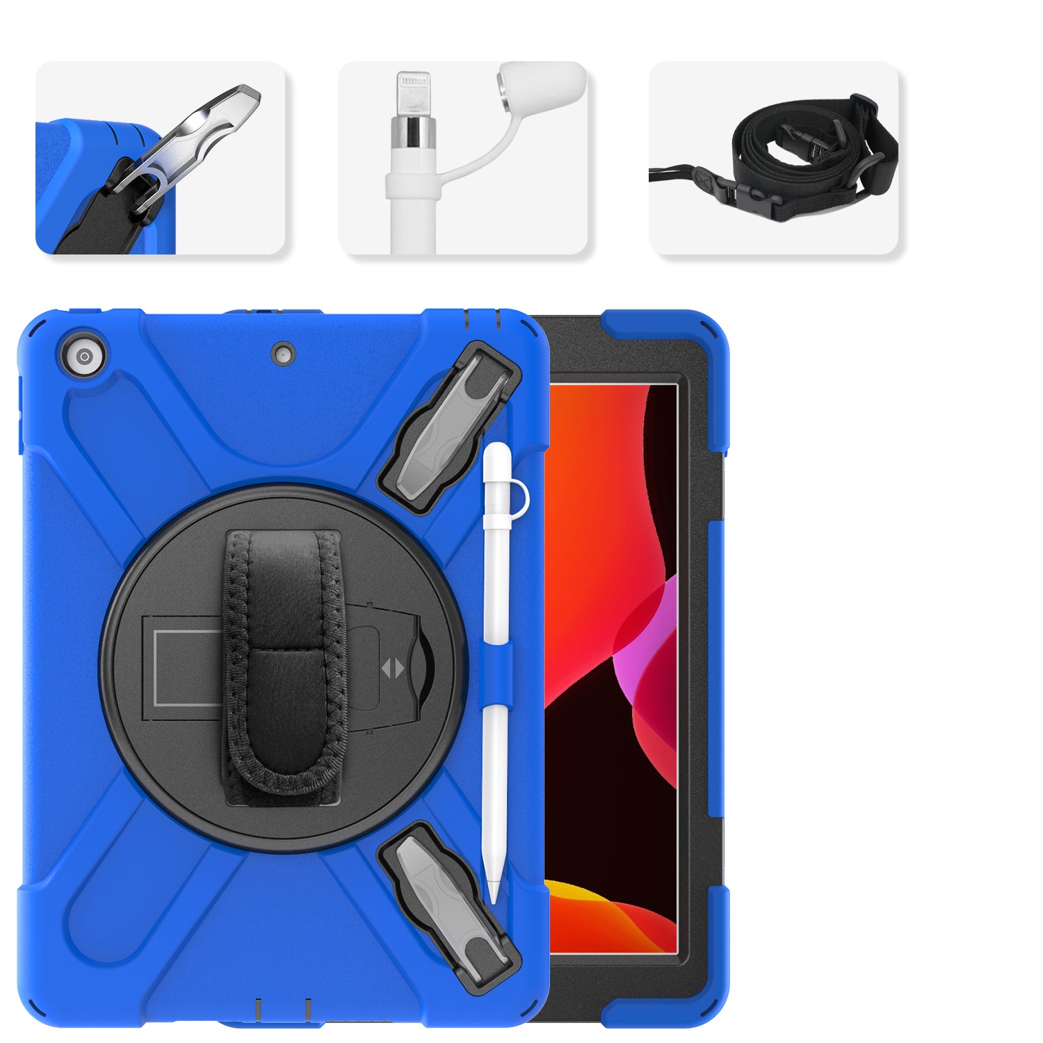 X-Shape PC + TPU Hybrid Case / Two Types Kickstand / Hand Strap and Shoulder Strap / Pen Slot for iPad 10.2 (2021)/(2020)/(2019)
