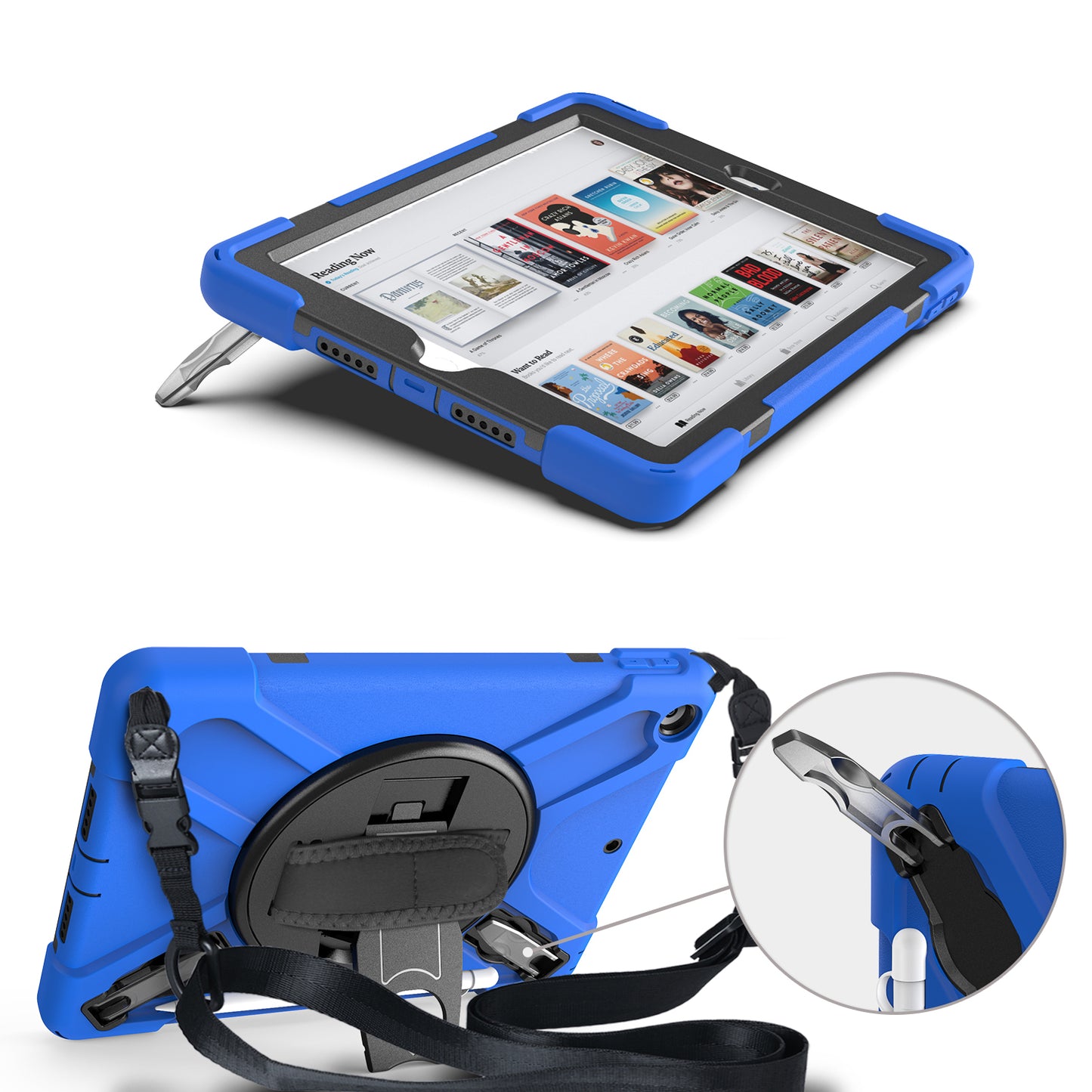 X-Shape PC + TPU Hybrid Case / Two Types Kickstand / Hand Strap and Shoulder Strap / Pen Slot for iPad 10.2 (2021)/(2020)/(2019)