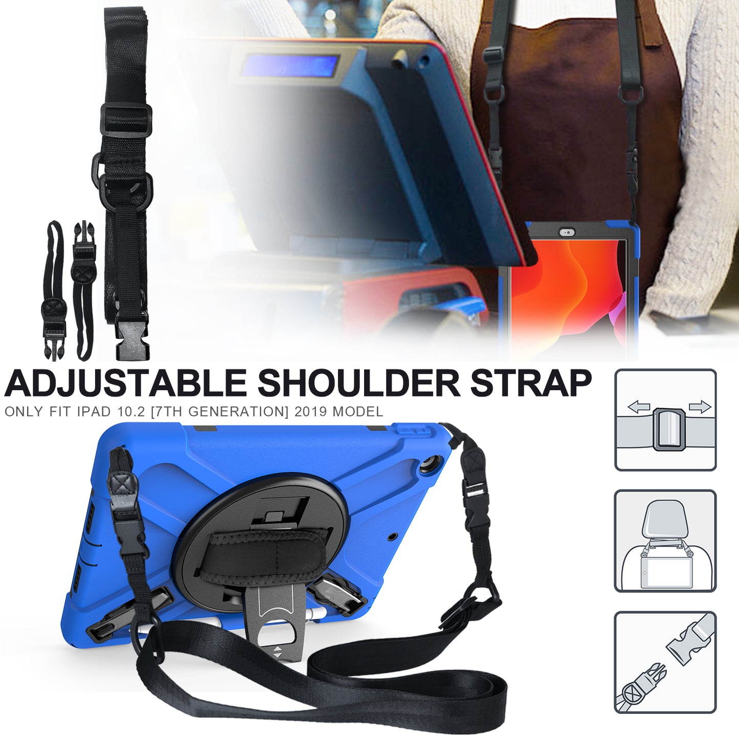 X-Shape PC + TPU Hybrid Case / Two Types Kickstand / Hand Strap and Shoulder Strap / Pen Slot for iPad 10.2 (2021)/(2020)/(2019)