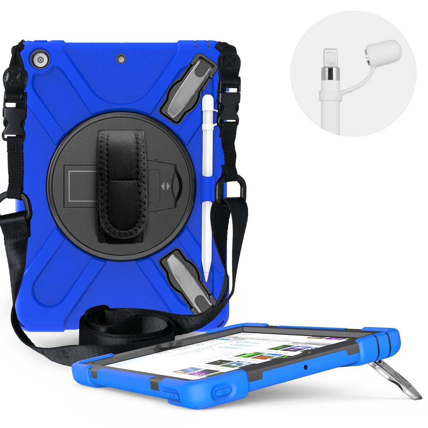 X-Shape PC + TPU Hybrid Case / Two Types Kickstand / Hand Strap and Shoulder Strap / Pen Slot for iPad 10.2 (2021)/(2020)/(2019)