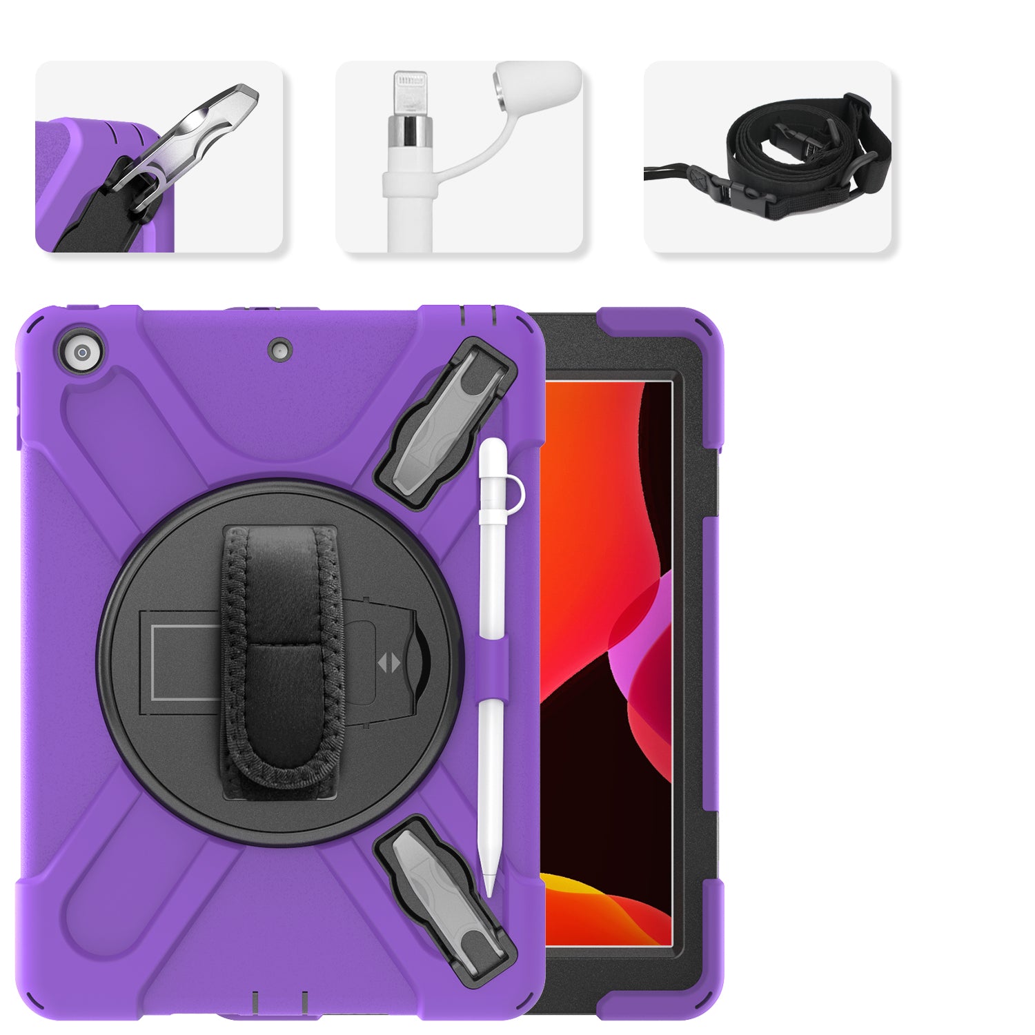 X-Shape PC + TPU Hybrid Case / Two Types Kickstand / Hand Strap and Shoulder Strap / Pen Slot for iPad 10.2 (2021)/(2020)/(2019)