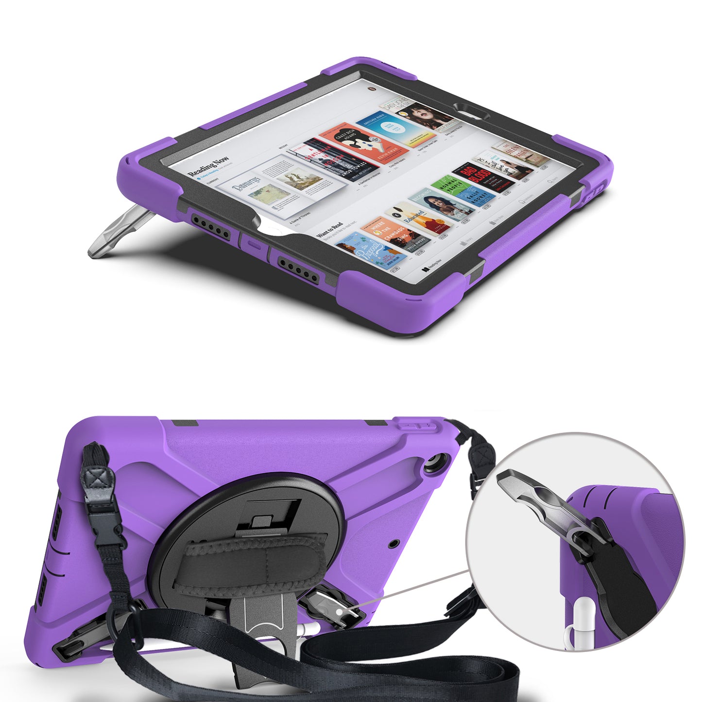 X-Shape PC + TPU Hybrid Case / Two Types Kickstand / Hand Strap and Shoulder Strap / Pen Slot for iPad 10.2 (2021)/(2020)/(2019)