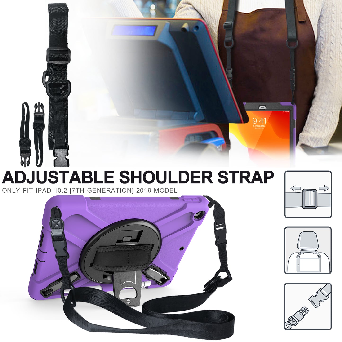 X-Shape PC + TPU Hybrid Case / Two Types Kickstand / Hand Strap and Shoulder Strap / Pen Slot for iPad 10.2 (2021)/(2020)/(2019)