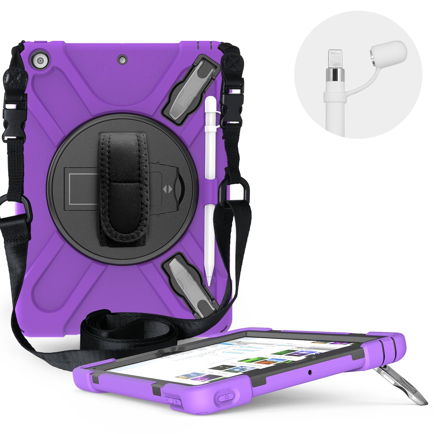 X-Shape PC + TPU Hybrid Case / Two Types Kickstand / Hand Strap and Shoulder Strap / Pen Slot for iPad 10.2 (2021)/(2020)/(2019)