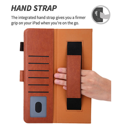 Metal Buckle Card Slots Stand Leather Smart Cover with Hand Strap for iPad Air (2020)/Air (2022)/Pro 11-inch (2021)(2020)(2018)