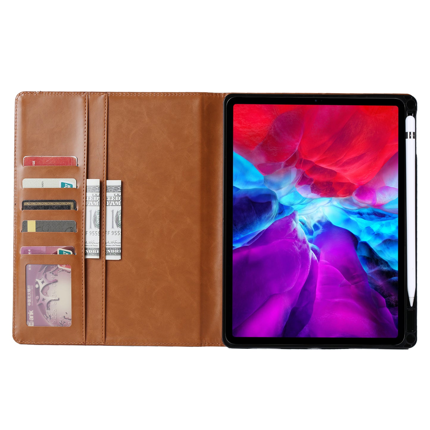 Auto-absorbed PU Leather Wallet Stand Tablet Case with Pen Slot for iPad Pro 11-inch (2020)/(2018)