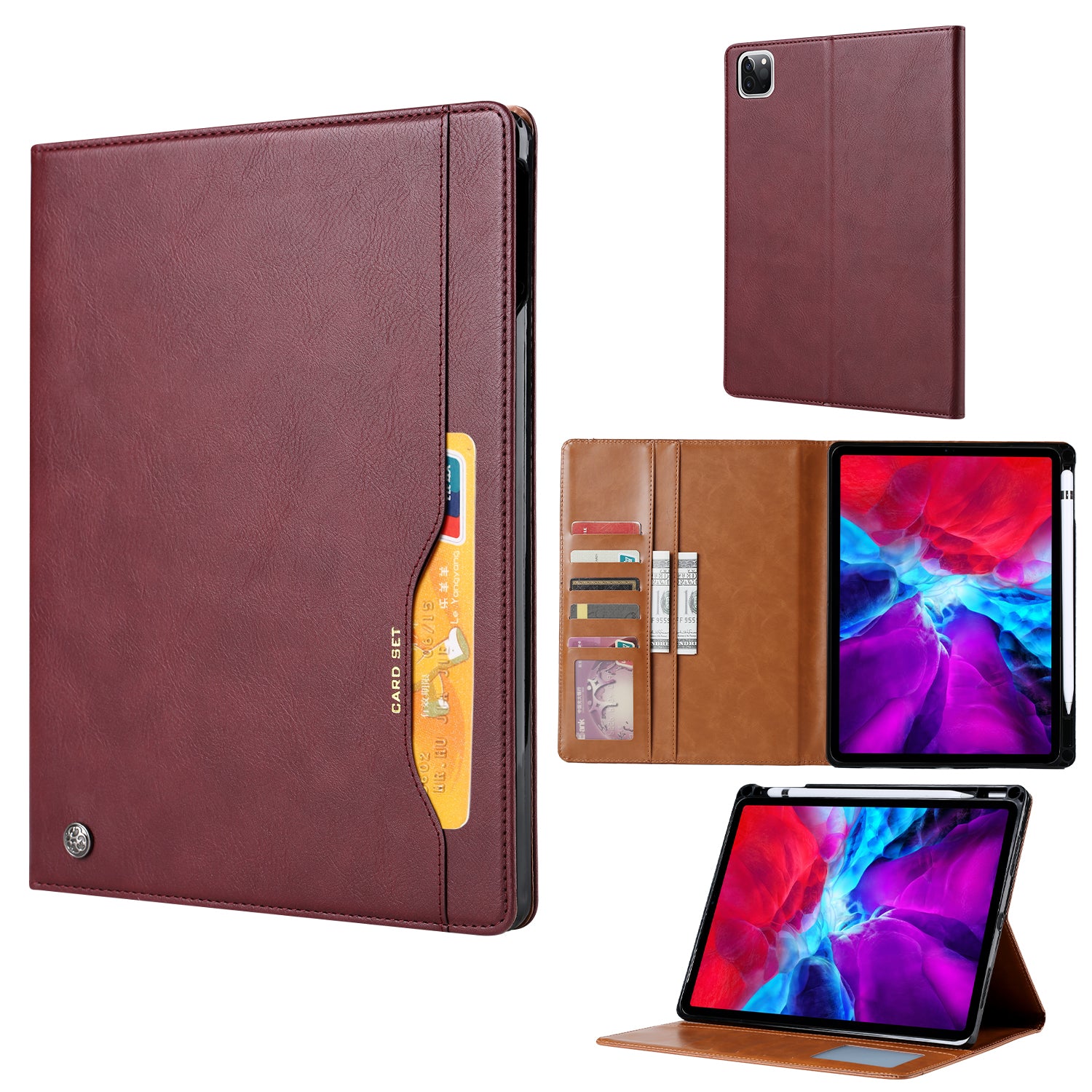 Auto-absorbed PU Leather Wallet Stand Tablet Case with Pen Slot for iPad Pro 11-inch (2020)/(2018)