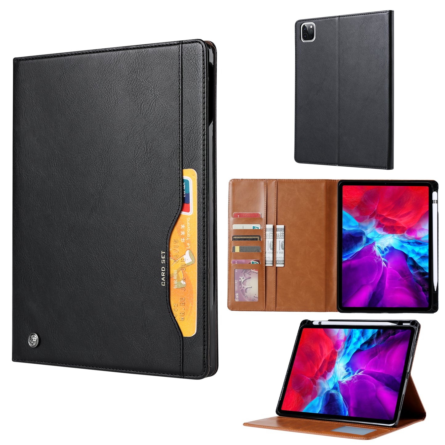 Auto-absorbed PU Leather Wallet Stand Tablet Case with Pen Slot for iPad Pro 11-inch (2020)/(2018)
