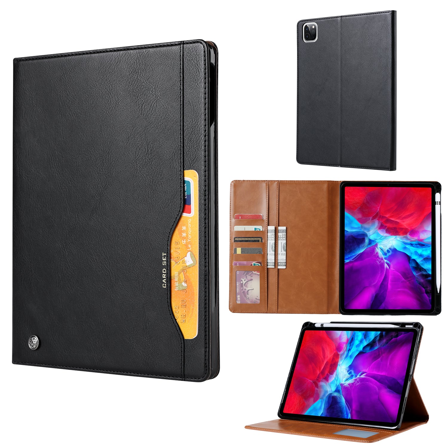 Auto-absorbed PU Leather Wallet Stand Tablet Case with Pen Slot for iPad Pro 11-inch (2020)/(2018)