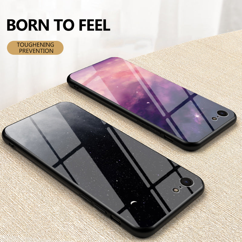 Starry Sky Pattern Tempered Glass + PC + TPU Combo Case for iPhone SE (2nd Generation)