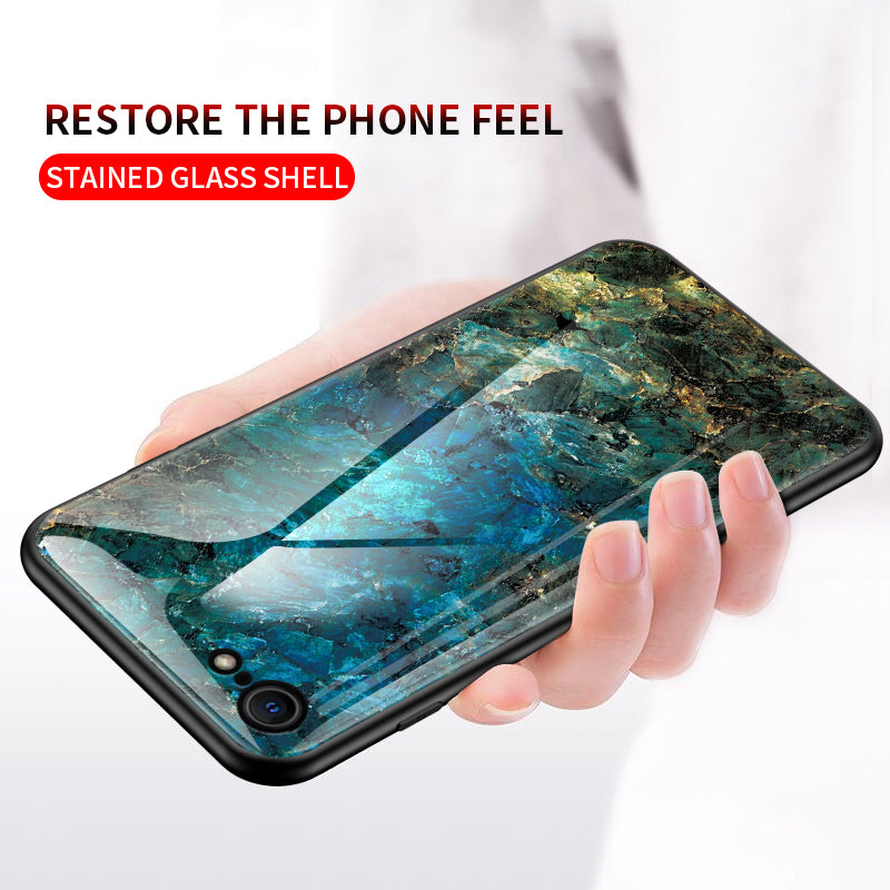 Marble Grain Pattern Tempered Glass PC + TPU Combo Case for iPhone SE (2nd Generation)
